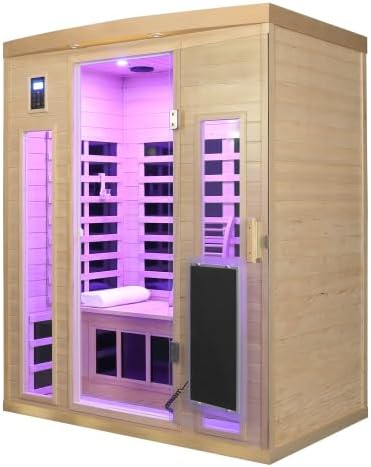 BYCDD Low EMF Three Person Far Infrared Sauna Kit by Heating Method for Home, Steam Room, Indoor Outdoor Saunas Box with Wood Glass,a