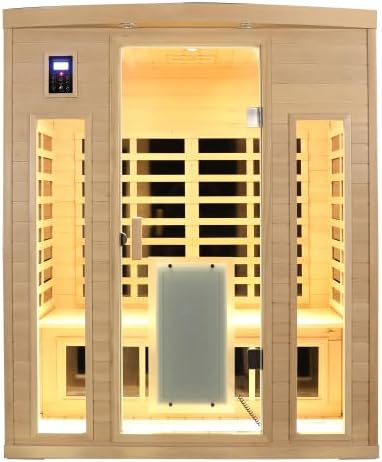 BYCDD Low EMF Three Person Far Infrared Sauna Kit by Heating Method for Home, Steam Room, Indoor Outdoor Saunas Box with Wood Glass,a