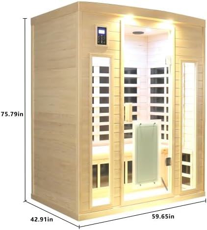 BYCDD Low EMF Three Person Far Infrared Sauna Kit by Heating Method for Home, Steam Room, Indoor Outdoor Saunas Box with Wood Glass,a