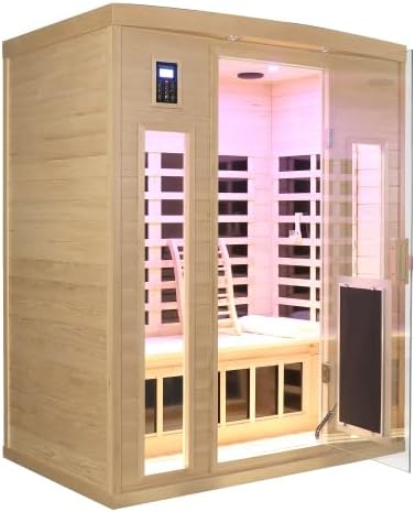 BYCDD Low EMF Three Person Far Infrared Sauna Kit by Heating Method for Home, Steam Room, Indoor Outdoor Saunas Box with Wood Glass,a