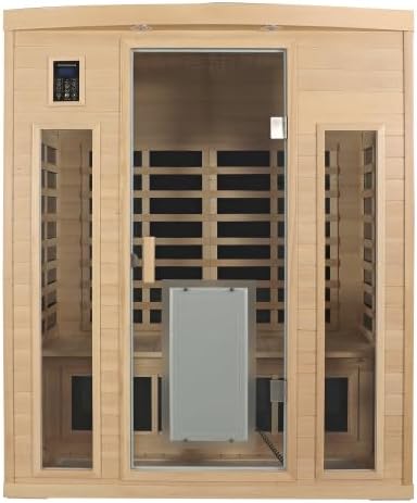 BYCDD Low EMF Three Person Far Infrared Sauna Kit by Heating Method for Home, Steam Room, Indoor Outdoor Saunas Box with Wood Glass,a