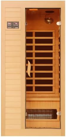BYCDD 1-2 Person Hemlock Wood Low EMF FAR Infrared Sauna Kit for Home Indoor Outdoor Use with LED Control Panel Tempered Glass Door Steam Room Saunas Box Wood Metal Heating Method,a