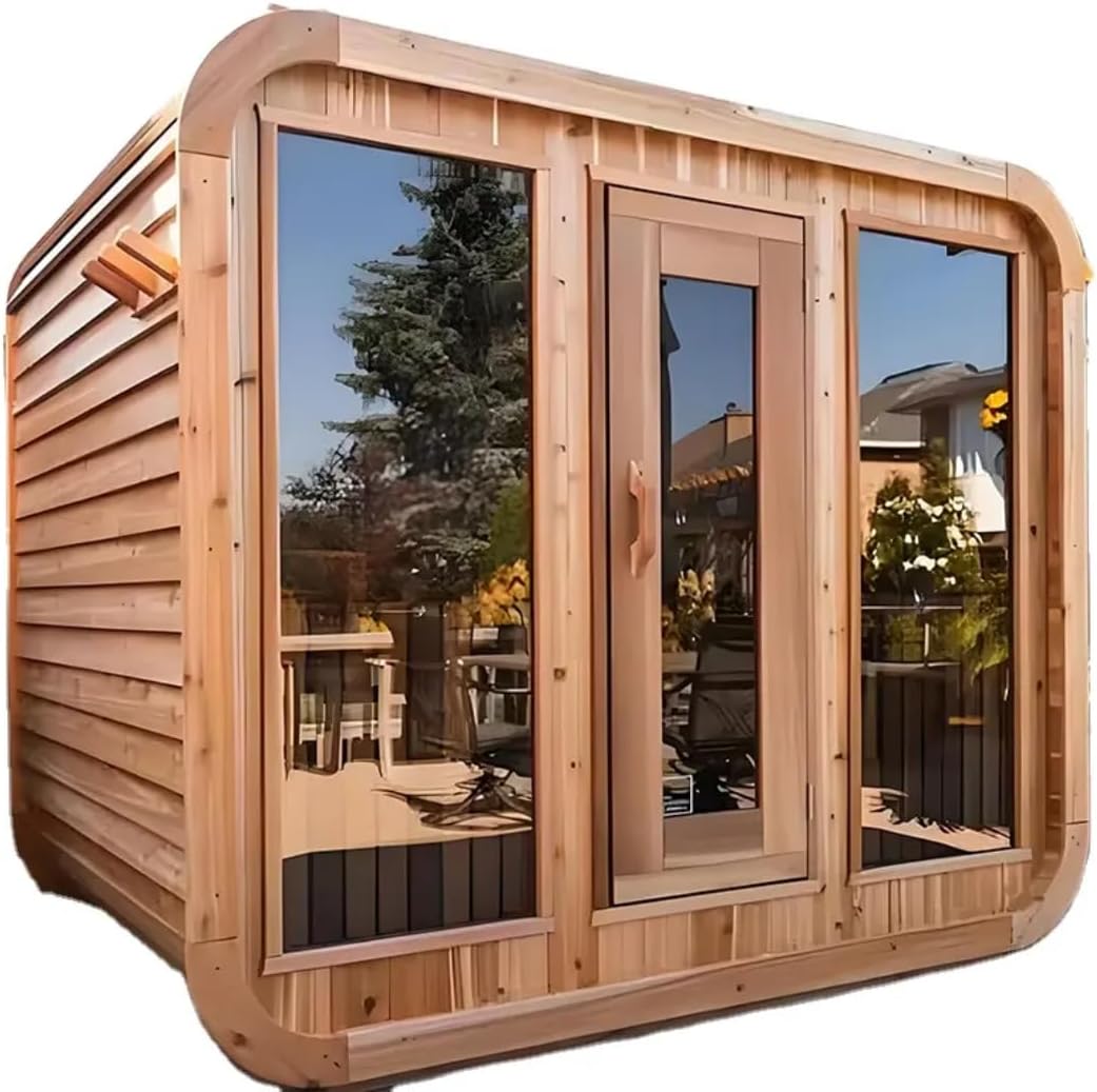 Enlightened Spaces Outdoor Cedar Sauna Pod with Red Light Therapy, Low EMF FAR Infrared Technology, Personal Indoor/Outdoor Dry Heat Steam Room for Home, 1-2 Person Capacity