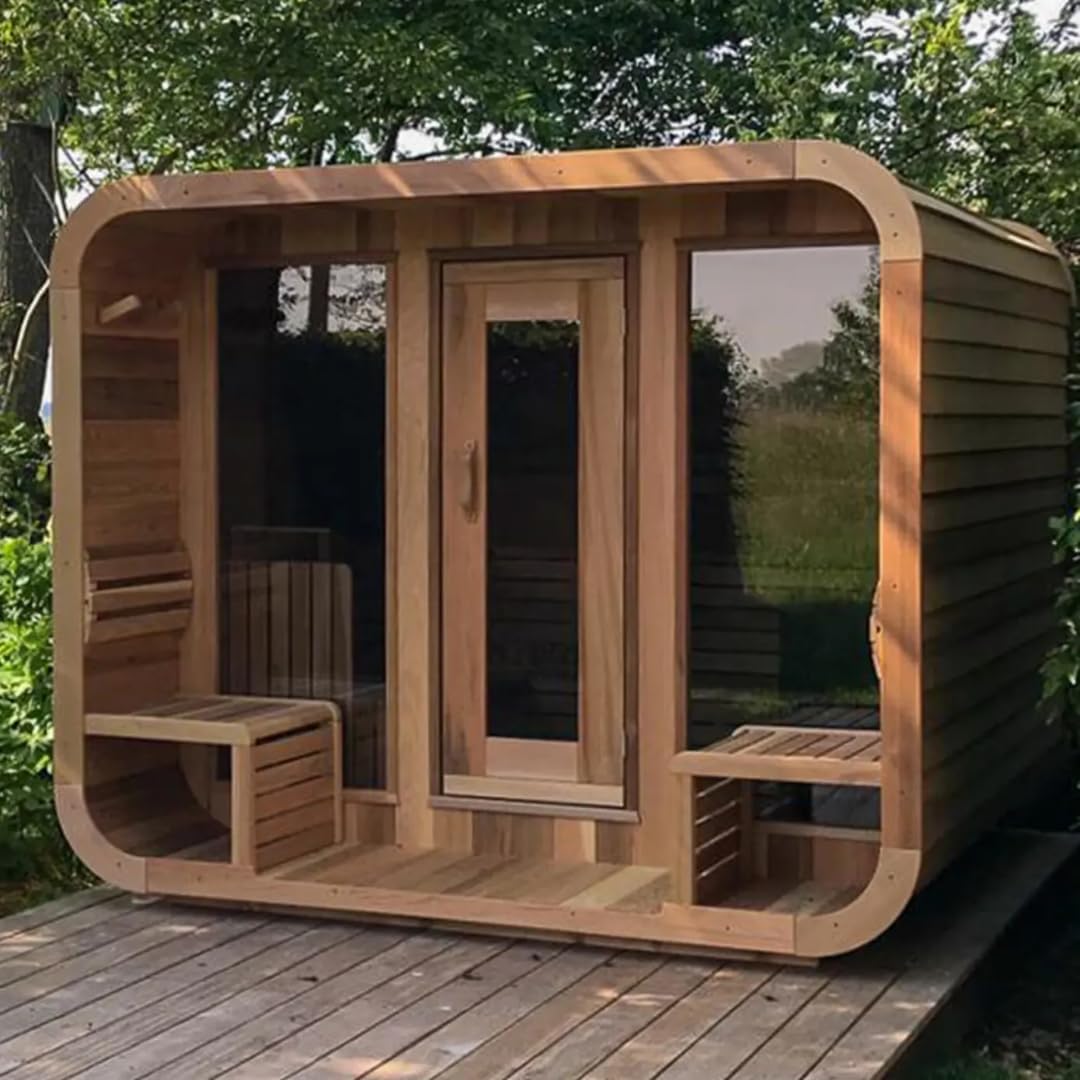 Enlightened Spaces Outdoor Cedar Sauna Pod with Red Light Therapy, Low EMF FAR Infrared Technology, Personal Indoor/Outdoor Dry Heat Steam Room for Home, 1-2 Person Capacity