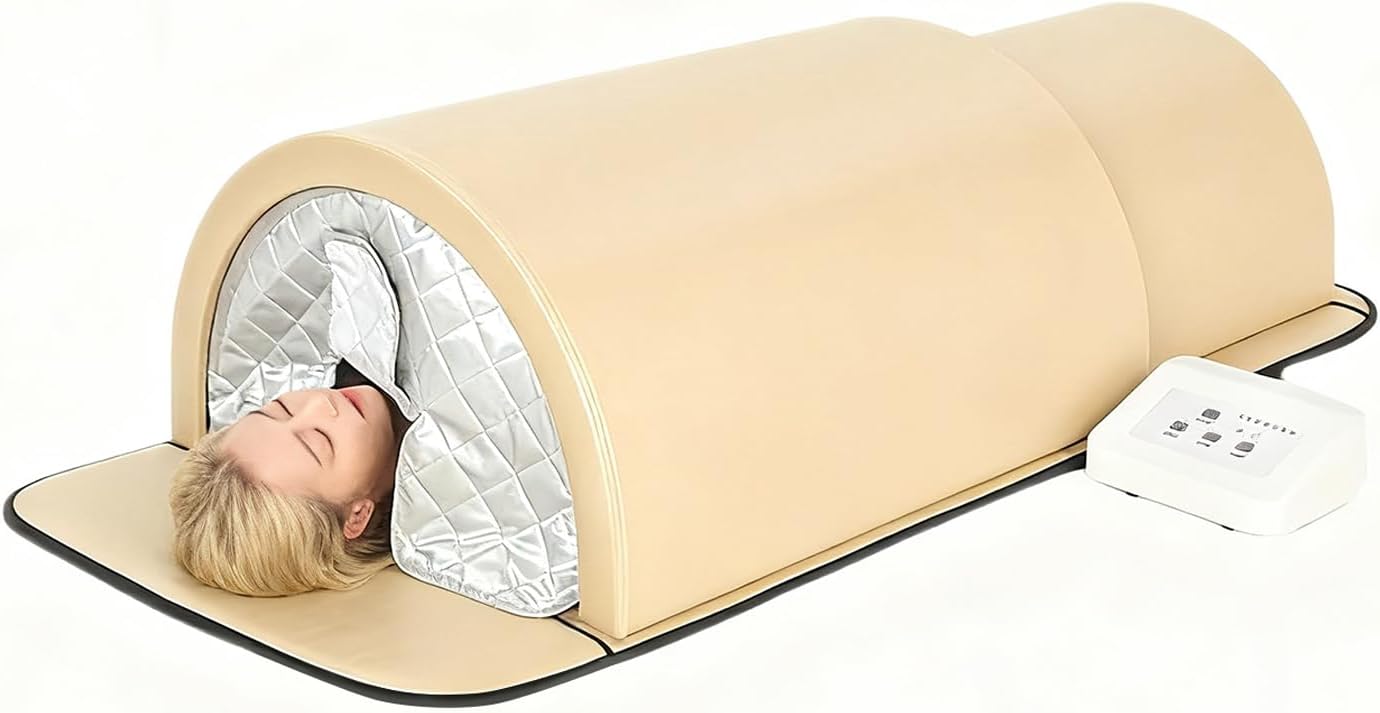 HNZXIB Far Infrared Dry Sauna for Personal Home Spa 360° Full-Body Sauna Dome Warming with Carbon Ceramic Heaters & Stones 10 Min Preheat, 1200W 110V 1 Person Zero EMFs