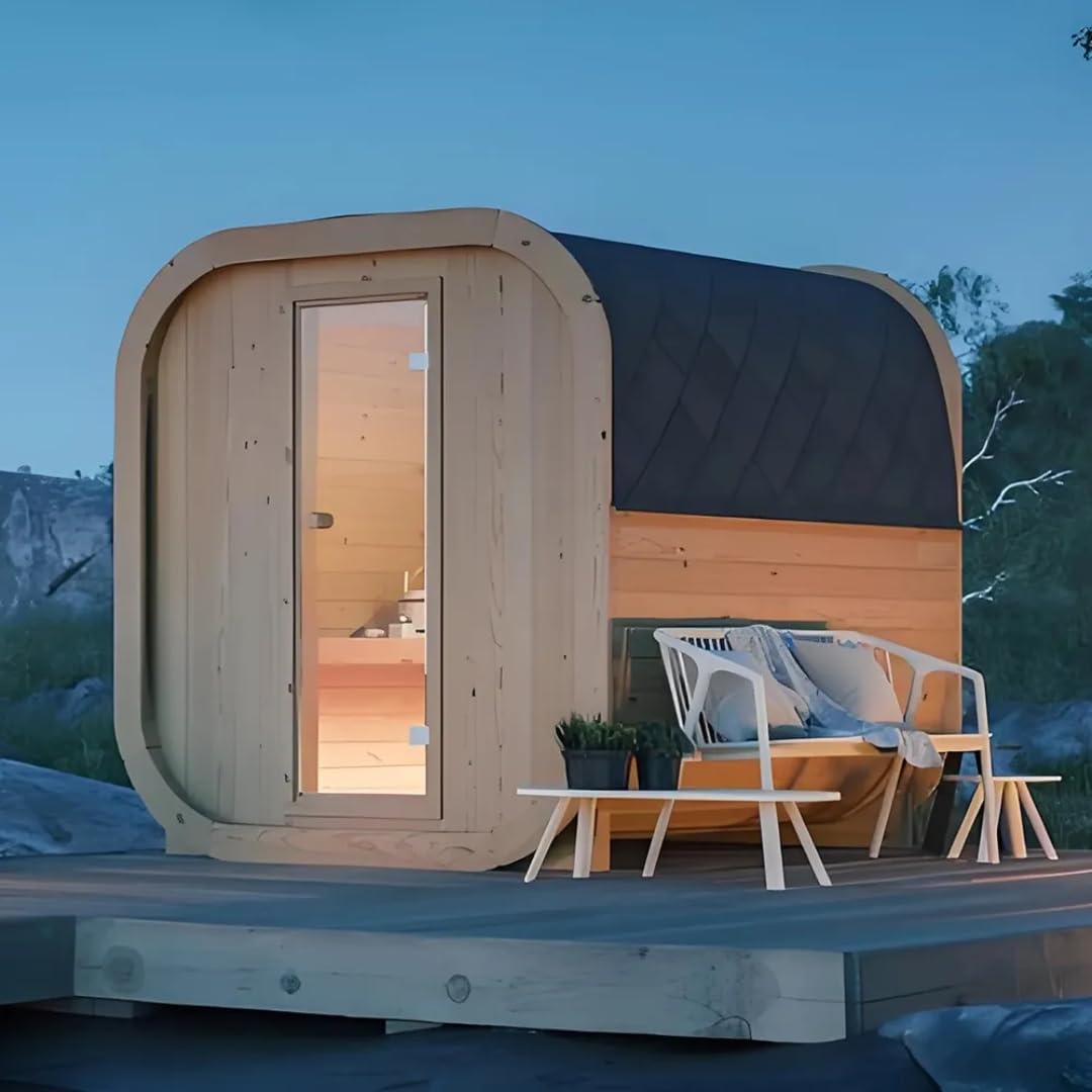Enlightened Spaces Outdoor Cedar Sauna Pod with Red Light Therapy, Low EMF FAR Infrared Technology, Personal Indoor/Outdoor Dry Heat Steam Room for Home, 1-2 Person Capacity