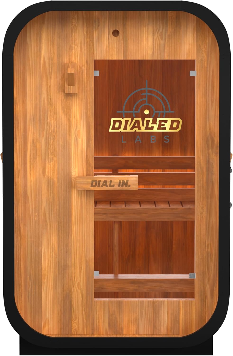 Dialed Labs Queen 1 Person Outdoor Sauna, Oil-Treated Spruce, Wi-Fi Harvia 5kW Heater, Steam Function, Infrared Therapy, Compact Wellness Spa, 230V