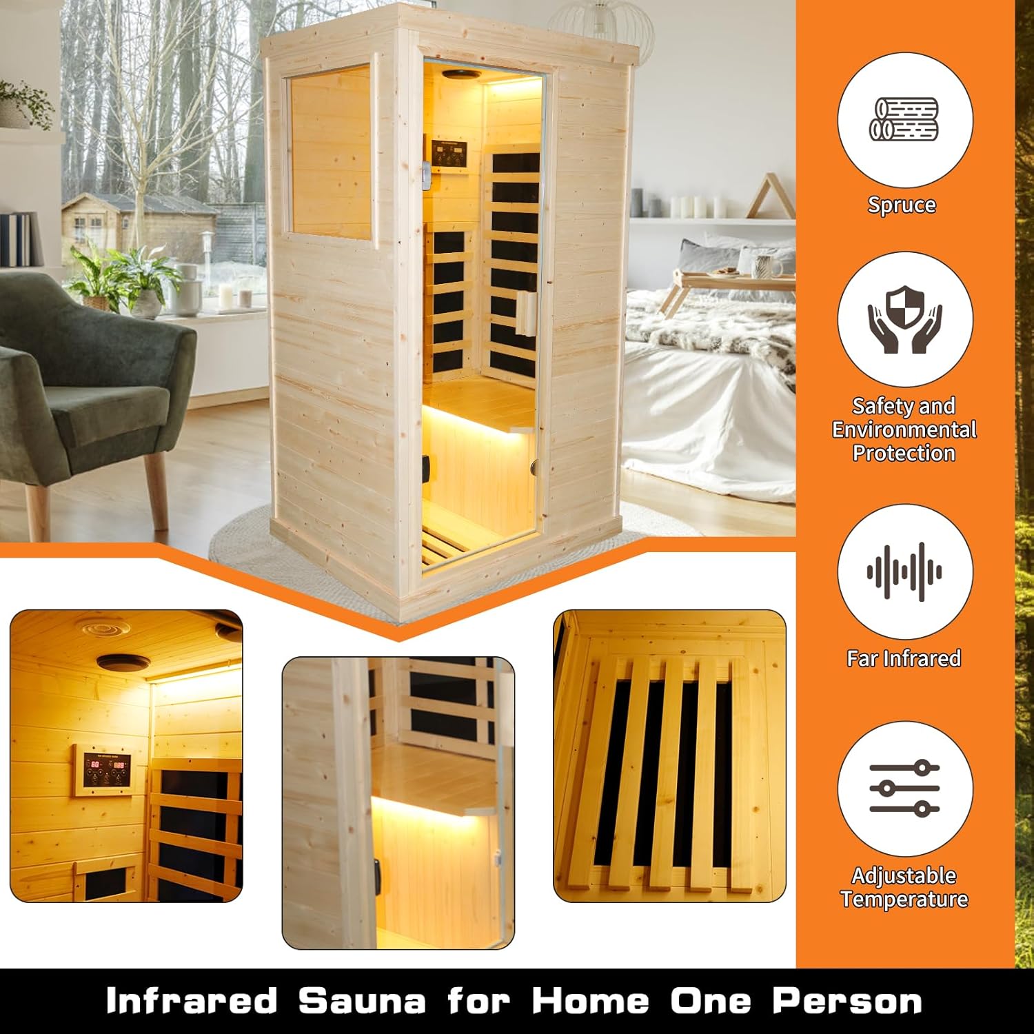 BYCDD Single Person Spruce Far Infrared Sauna Kit for Home with Wood Glass Design, Indoor Outdoor Saunas Box by Heating Method, Portable Steam Room Alternative,a