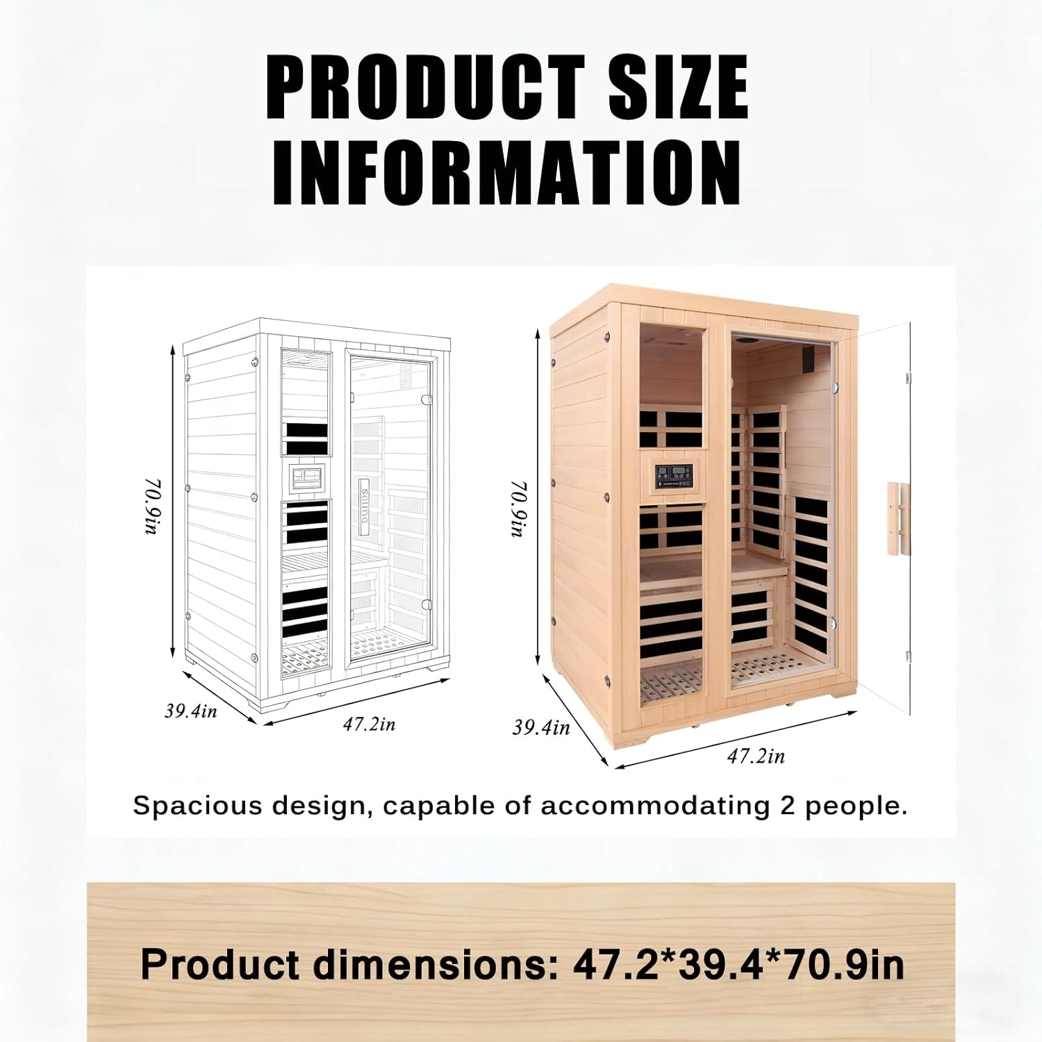 Homsido 2-Person Low EMF Far Infrared Sauna for Home,Canadian Hemlock Wood with Far Infrared Heat Therapy,Bluetooth Speakers,Chromotherapy Lights,1850W Heater,Tempered Glass Door&LCD Control Panel