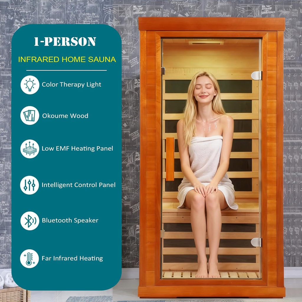 BYCDD 1 Person Far Infrared Sauna Kit by Heating Method for Home, Solid Wood Indoor Outdoor Saunas Box with Steam Room Feature, Portable Home Sauna,a