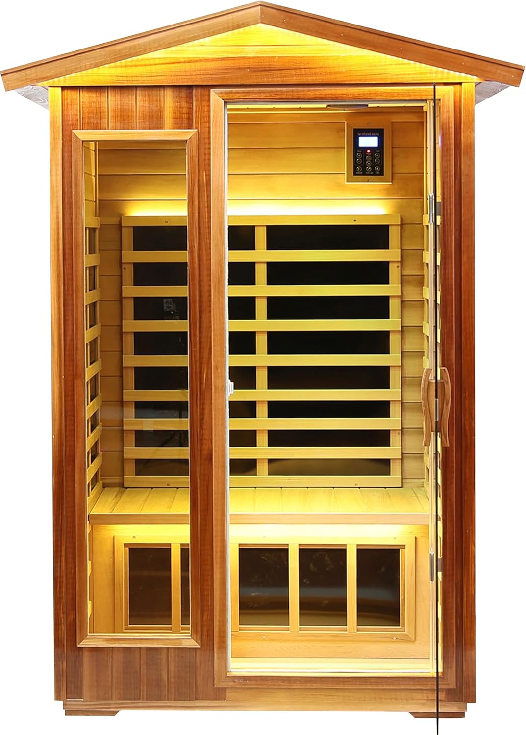 BYCDD 2 Person Far Infrared Sauna Kit by Heating Method for Home, Solid Wood Indoor Outdoor Saunas Box with Steam Room Feature,a