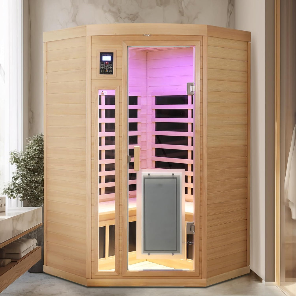 BYCDD 2 Person Hemlock Infrared Sauna Kit with Heating Panel for Home Indoor Outdoor Use, Solid Wood Steam Room Saunas Box,a