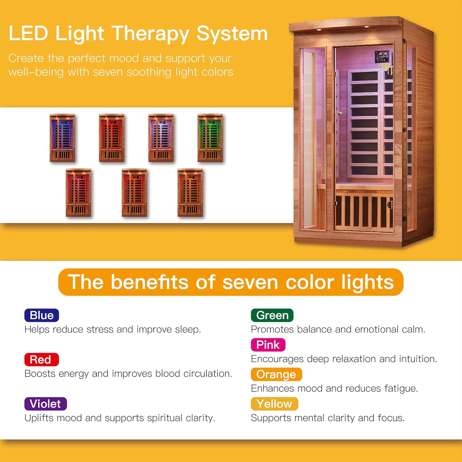 2 Person Low EMF Far Infrared Sauna Hemlock Wood 7 Led Light Therapy and Bluetooth Speaker Tempered Glass 120V/1380W Indoor Sauna Luxury Spa for House and Gym (2 Person)
