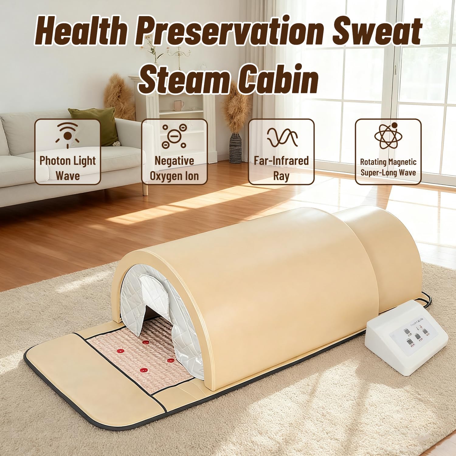 HNZXIB Far Infrared Dry Sauna for Personal Home Spa 360° Full-Body Sauna Dome Warming with Carbon Ceramic Heaters & Stones 10 Min Preheat, 1200W 110V 1 Person Zero EMFs