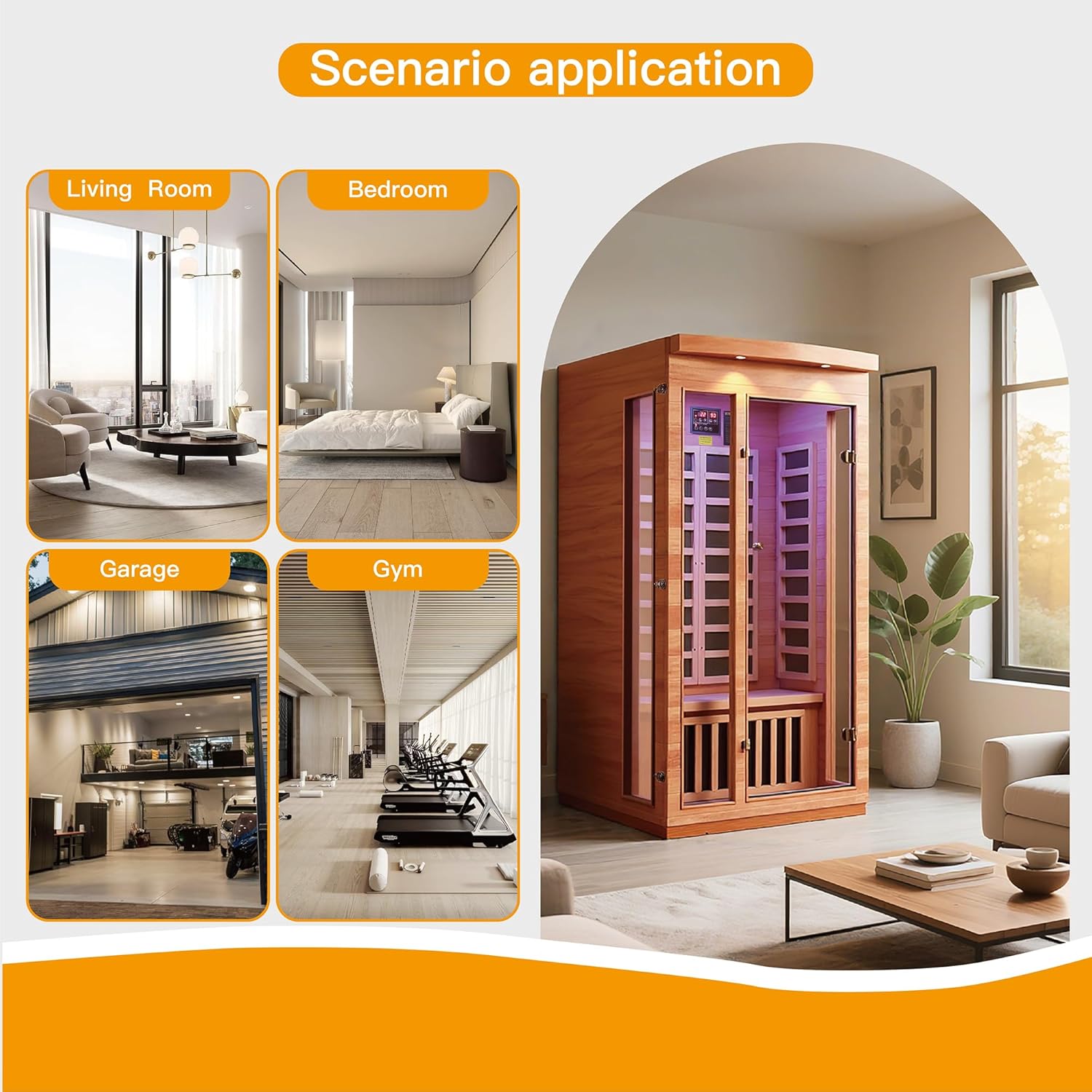 2 Person Low EMF Far Infrared Sauna Hemlock Wood 7 Led Light Therapy and Bluetooth Speaker Tempered Glass 120V/1380W Indoor Sauna Luxury Spa for House and Gym (2 Person)