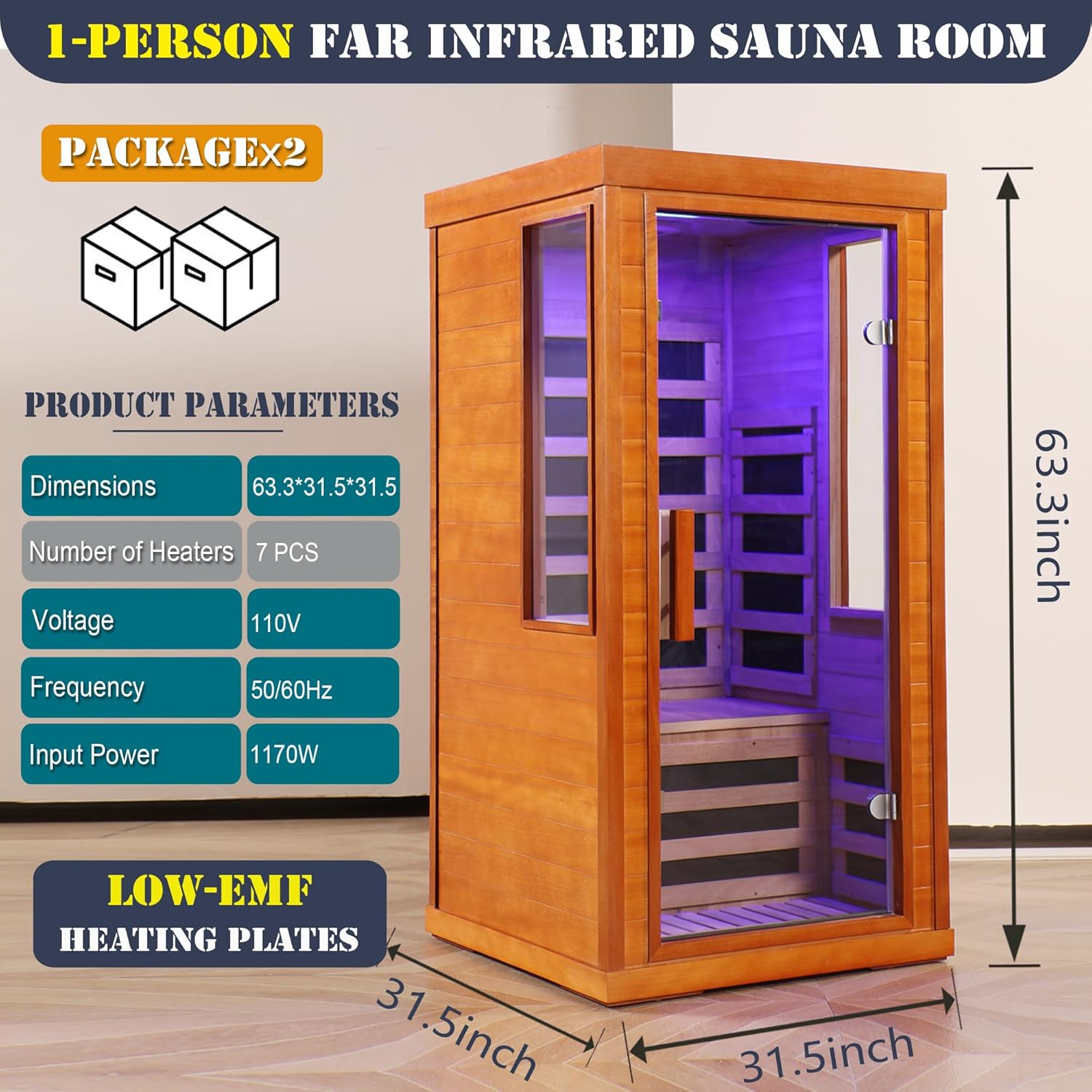 BYCDD 1 Person Far Infrared Sauna Kit by Heating Method for Home, Solid Wood Indoor Outdoor Saunas Box with Steam Room Feature, Portable Home Sauna,a